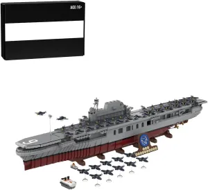 Aircraft Carrier Building Blocks for Adults, USS Enterprise CV-6 WW2 Large-Scale Aircraft Carrier Model Small Particles MOC Set Designed by Resqusto (Dynamic Version/9901PCS)