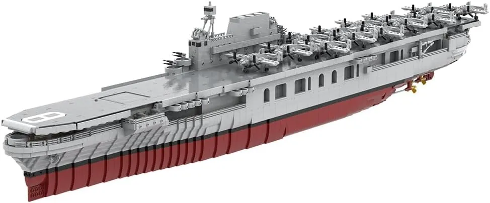 Aircraft Carrier Building Blocks for Adults, USS Enterprise CV-6 WW2 Large-Scale Aircraft Carrier Model Small Particles MOC Set Designed by Resqusto (Dynamic Version/9901PCS)