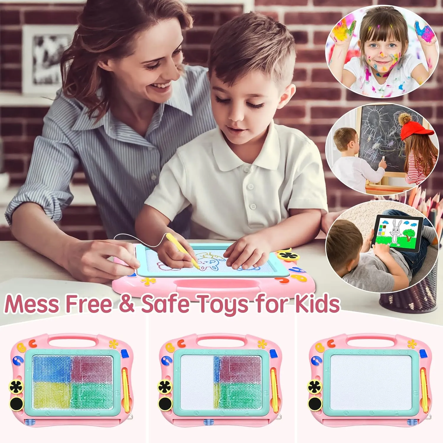 AiTuiTui Magnetic Drawing Board Toddler Toys for 3 4 5 Years Old, Travel Size Erasable Doodle Sketching Writing Pad for Kids in Car, Early Education Learning Skill Development Toddler Toys
