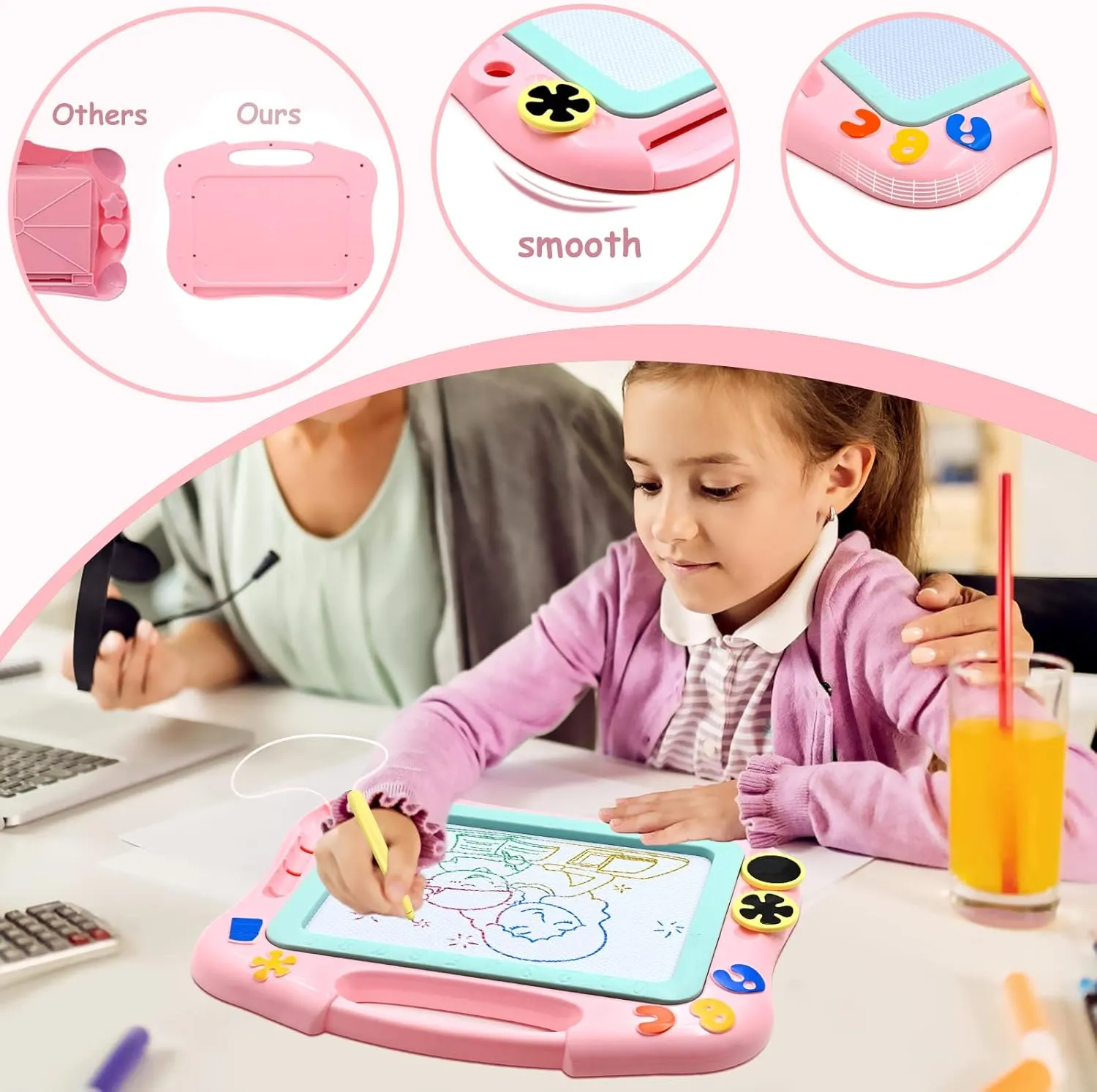 AiTuiTui Magnetic Drawing Board Toddler Toys for 3 4 5 Years Old, Travel Size Erasable Doodle Sketching Writing Pad for Kids in Car, Early Education Learning Skill Development Toddler Toys