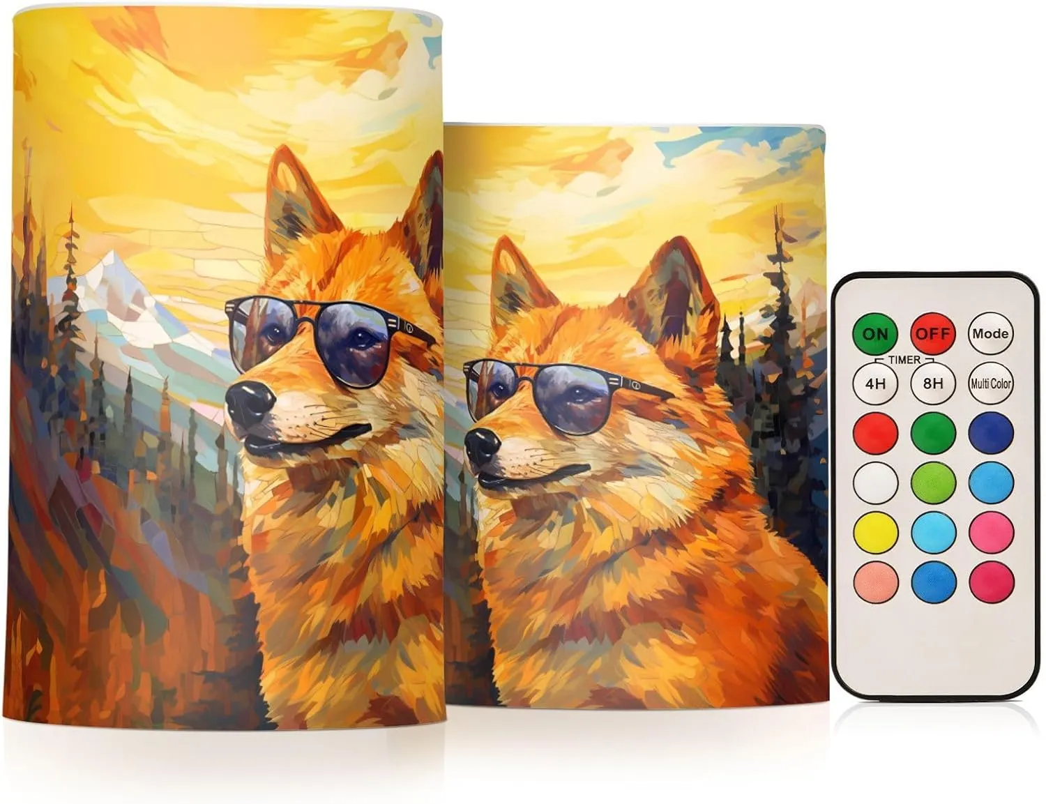 ALAZA Shiba Inu Dog with Glasses Flickering Flameless Candles Battery Operated with Remote Timer,Tea Light Candles LED Pillar Votive Candles Set of 2 for Outdoor Indoor Decorations