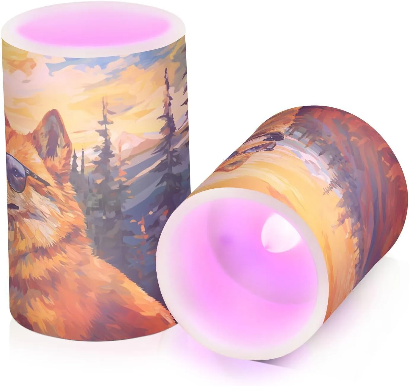 ALAZA Shiba Inu Dog with Glasses Flickering Flameless Candles Battery Operated with Remote Timer,Tea Light Candles LED Pillar Votive Candles Set of 2 for Outdoor Indoor Decorations
