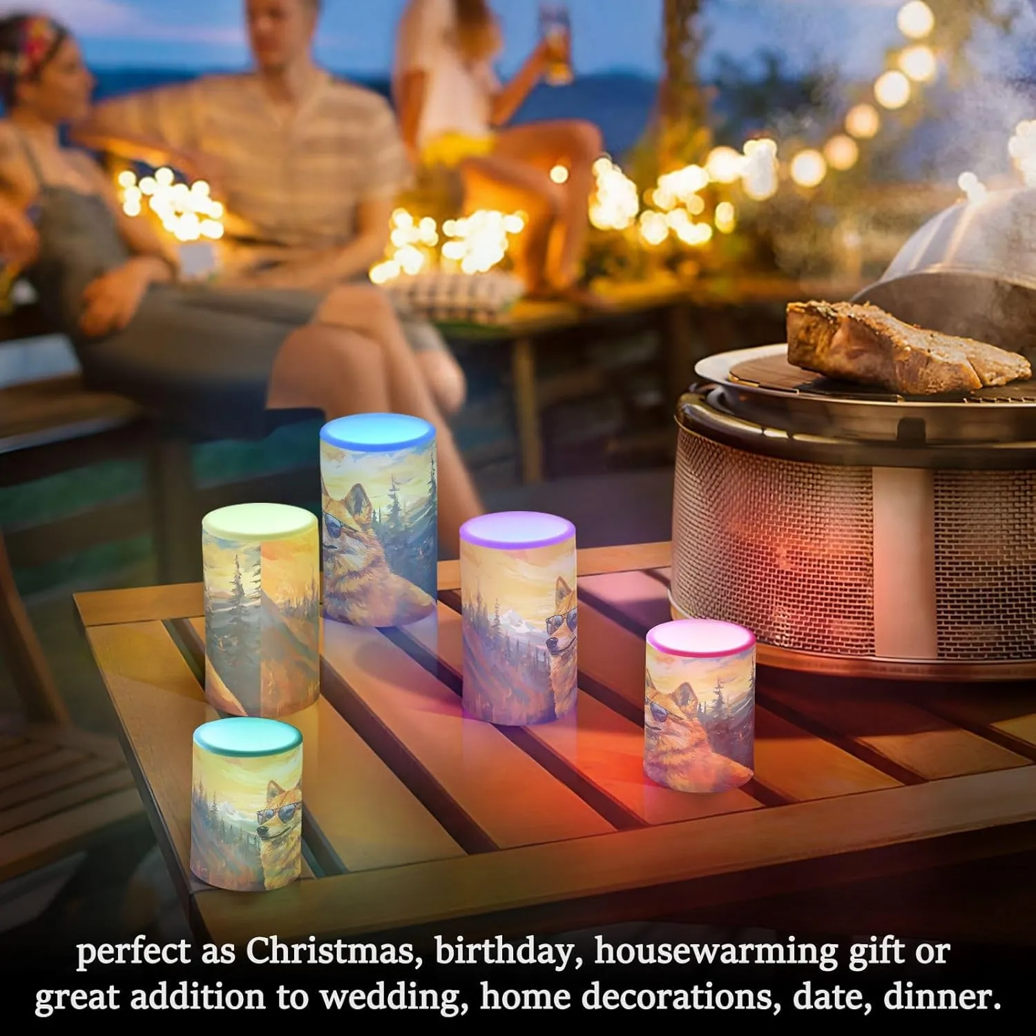 ALAZA Shiba Inu Dog with Glasses Flickering Flameless Candles Battery Operated with Remote Timer,Tea Light Candles LED Pillar Votive Candles Set of 2 for Outdoor Indoor Decorations