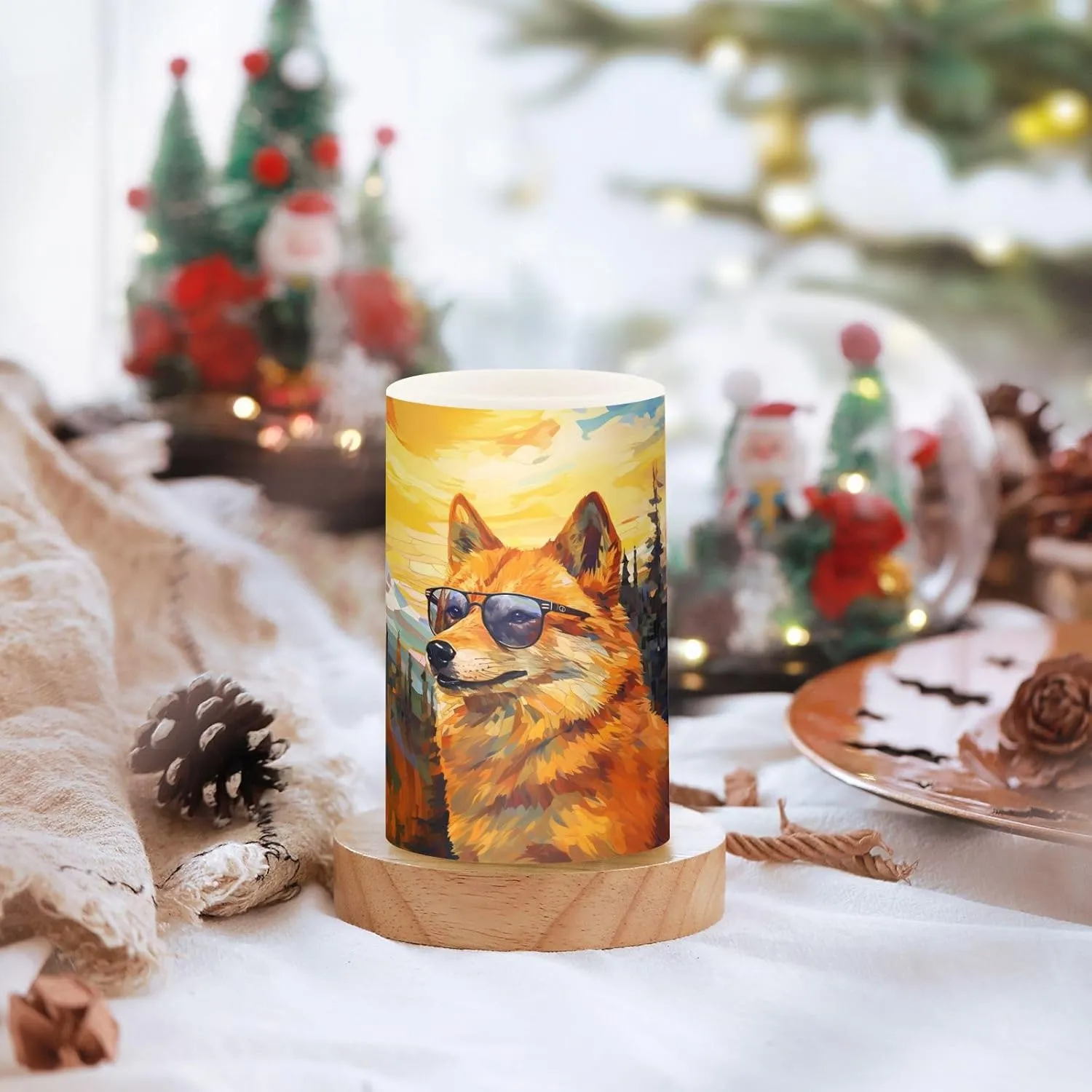 ALAZA Shiba Inu Dog with Glasses Flickering Flameless Candles Battery Operated with Remote Timer,Tea Light Candles LED Pillar Votive Candles Set of 2 for Outdoor Indoor Decorations