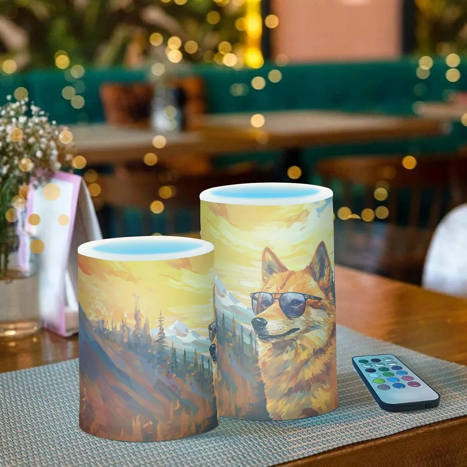 ALAZA Shiba Inu Dog with Glasses Flickering Flameless Candles Battery Operated with Remote Timer,Tea Light Candles LED Pillar Votive Candles Set of 2 for Outdoor Indoor Decorations