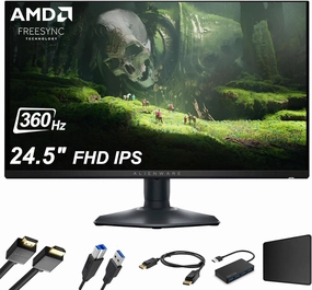 Alienware 25 Gaming Monitor, 24.5" FHD IPS LED 360Hz Display, 1ms, AMD Free Sync, Preset OSD Modes, Height/Tilt/Swivel/Pivot Adjustability, HDMI,DP, Dark Side of The Moon, w/HDMI Cable&Hub&Mouse Pad