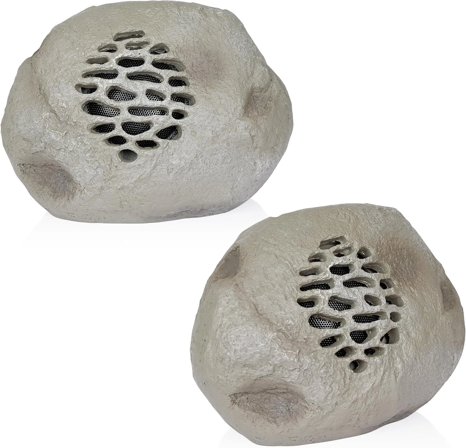 Alpine Corporation QLP952SLR-GR-2 Solar Bluetooth Enabled Rock Speaker, Audio for Pool, Deck, & Patio, 9" H, Gray, Set of 2