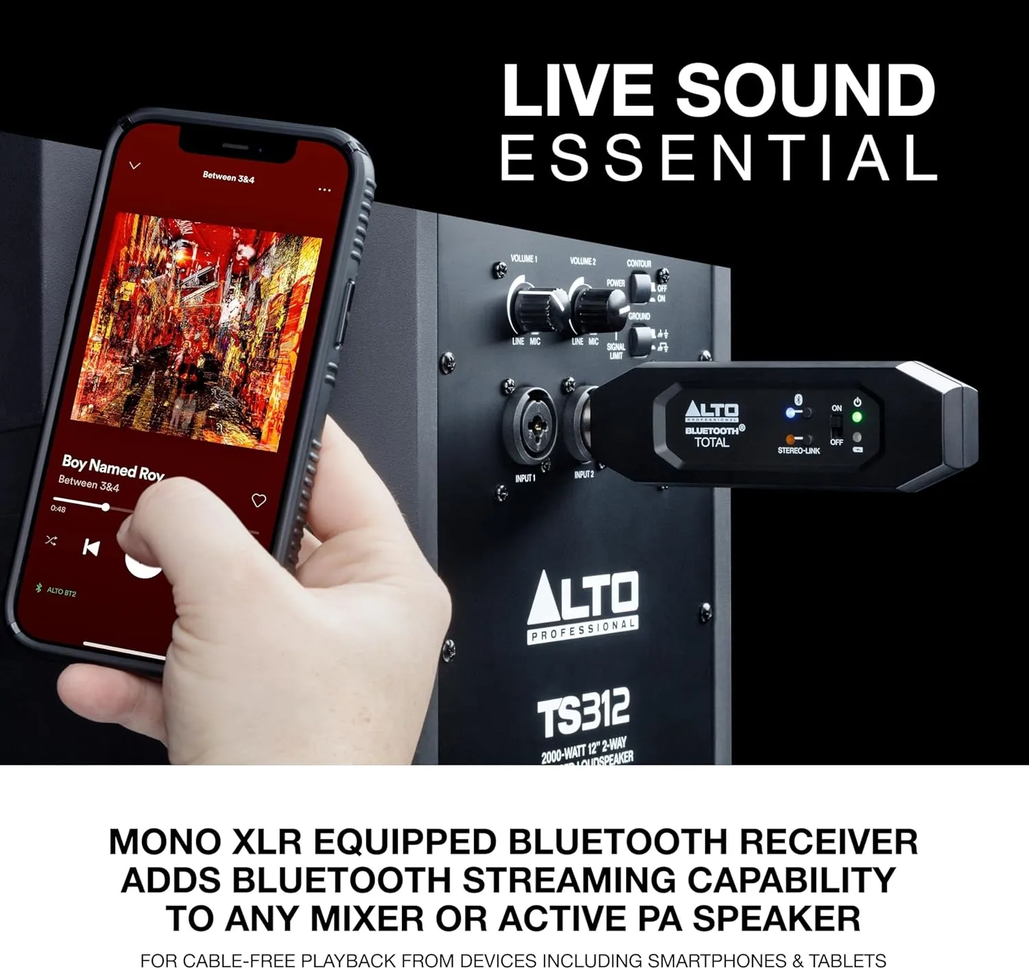 ALTO Bluetooth Total 2 - XLR Equipped Rechargeable Bluetooth Receiver For Mixing Desk / Audio Mixer Setups and Active PA systems