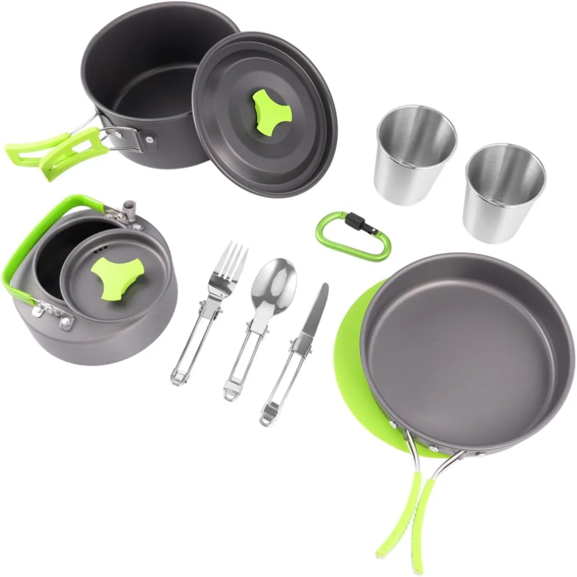Aluminum Alloy Camping Pot 1-2 Person Portable Cooking Set Cooking Utensils BBQ Accessories Easy to Carry
