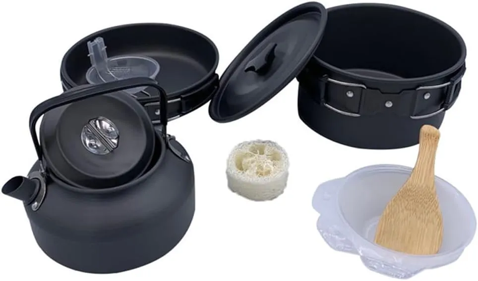 Aluminum Pan Set CamHiking Cookware Set Outdoor Portable Picnic Cookware Kit AlumPot Frying Pan Set Travel Cooking Accessory