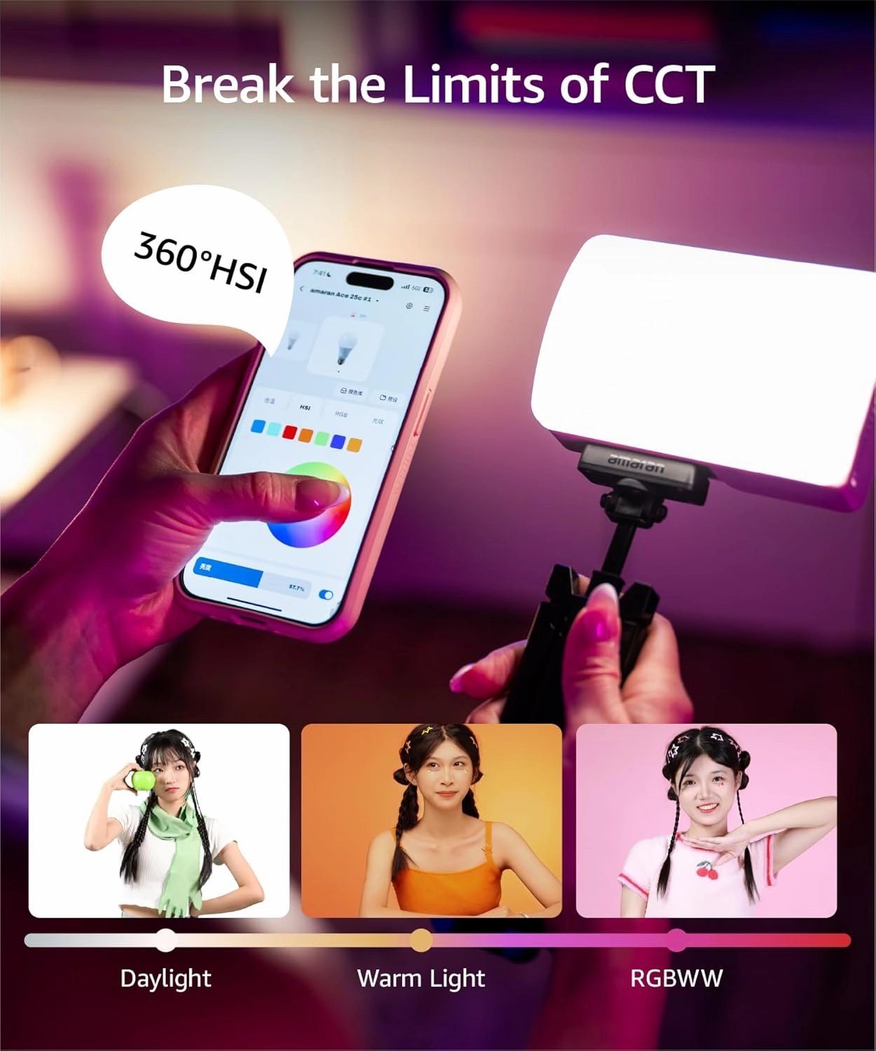 amaran Ace 25c Video Light,25w RGB Portable Light for Photography On-Camera Video Lights CRI/TLCI 95 ,CCT 2,300K-10,000K,Rechargeable Dimmable Vlog Light,APP Control,PD Charging (Green)