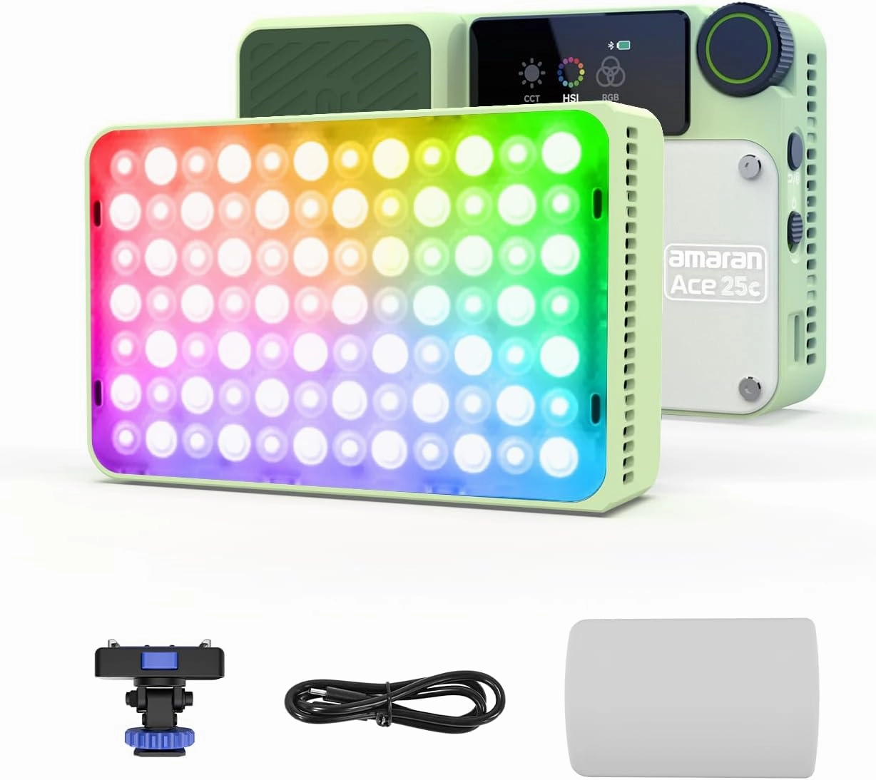 amaran Ace 25c Video Light,25w RGB Portable Light for Photography On-Camera Video Lights CRI/TLCI 95 ,CCT 2,300K-10,000K,Rechargeable Dimmable Vlog Light,APP Control,PD Charging (Green)