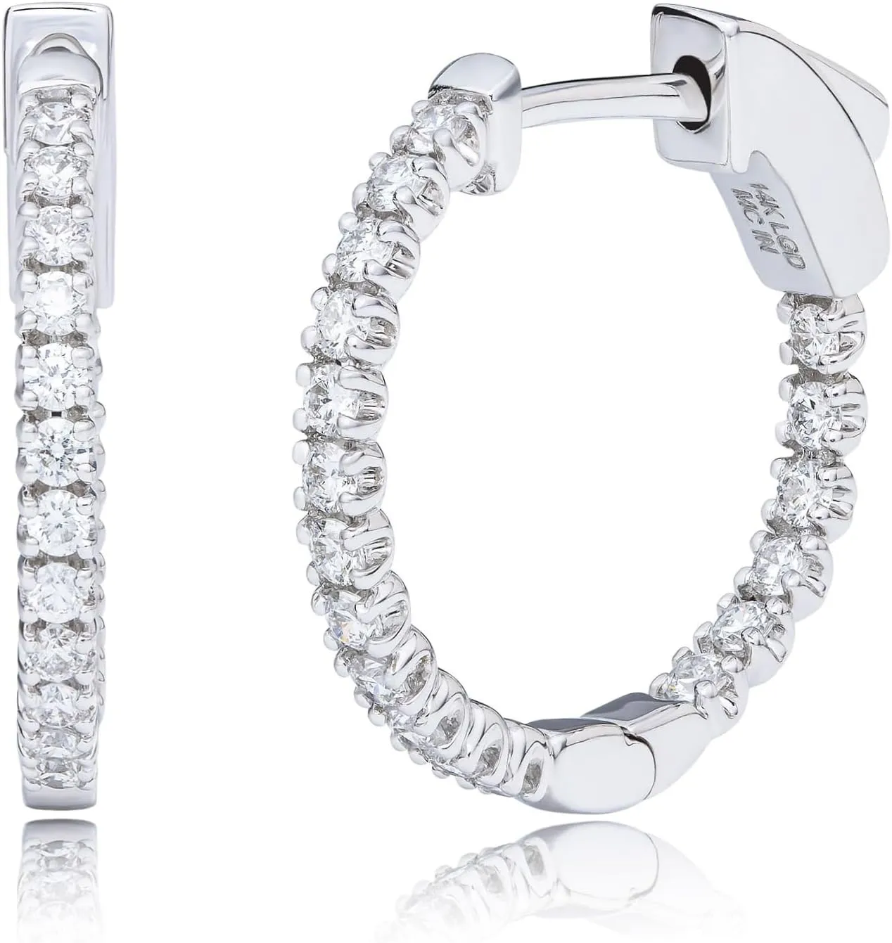 Amazon Essentials IGI Certified 0.5 Carat Genuine Lab Grown Diamond Hoops - 14k Solid Gold Inside Out Hoop Earrings for Women - Hoop Earrings for Women - Gold Earrings - Size 17mm