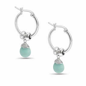 Amazonite Hoop Earrings in 925 Sterling Silver - Drop Earrings for Women - September Birthstone 7x10mm Flat Pear Shape Vintage Small Gemstone - Trendy Handmade Classic Elegant Jewelry Gift for Women