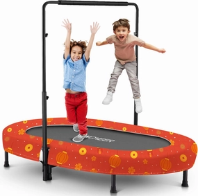 ANCHEER 56" Double Mini Trampoline for Kids, Mini Rebounder with 5-Level Adjustable Handle, Parent-Child Trampoline for Kids, Max Load 220lbs, Fun for Indoor/Outdoor