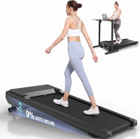 ANCHEER Walking Pad Treadmill with Auto Incline, 9% Incline 2.5HP Under Desk Tredamill with Remote Control for Home Office, LCD Display/300LBS Weight Capacity/8 Adjustable Slopes(Dark Black Light)