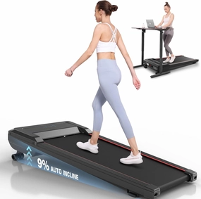 ANCHEER Walking Pad Treadmill with Auto Incline, 9% Incline 2.5HP Under Desk Tredamill with Remote Control for Home Office, LCD Display/300LBS Weight Capacity/8 Adjustable Slopes(Red)