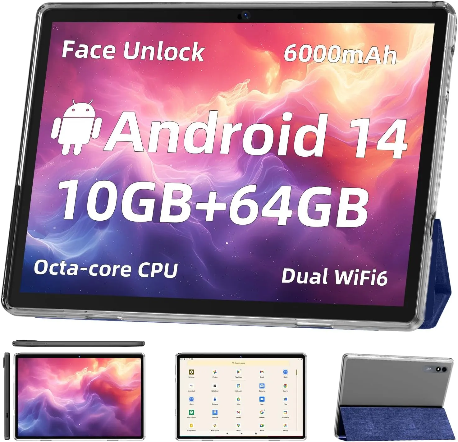 Android 14 Tablet,10 inch Tablets, Octa Core Processor, 10GB 64GB 512GB Expansion, 1280x800 HD IPS Display Screen, Wi-Fi6, Dual Camera, 6000mAh Battery Tablet PC,Support Widevine L1 Google Kids Space