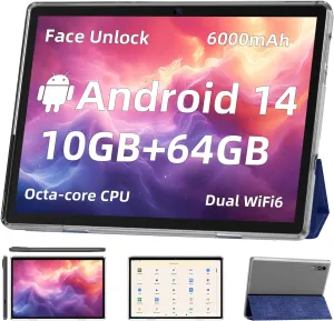 Android 14 Tablet,10 inch Tablets, Octa Core Processor, 10GB 64GB 512GB Expansion, 1280x800 HD IPS Display Screen, Wi-Fi6, Dual Camera, 6000mAh Battery Tablet PC,Support Widevine L1 Google Kids Space