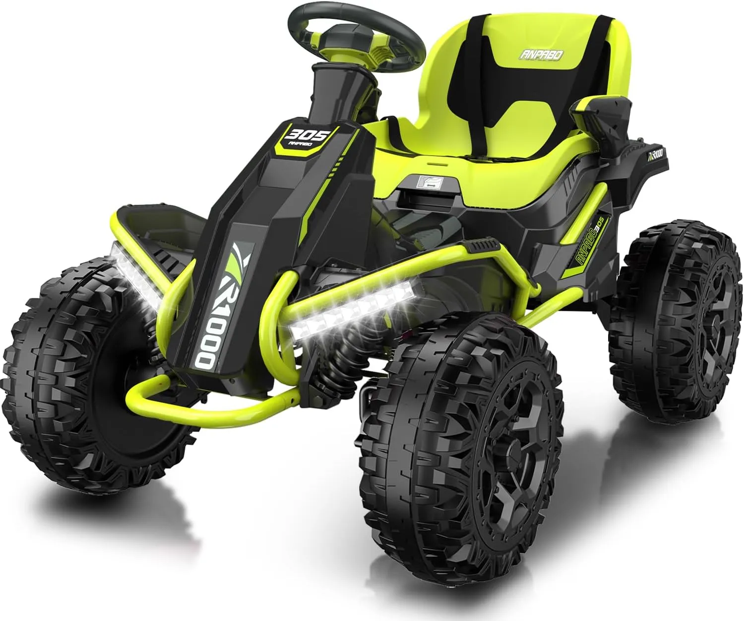 ANPABO 24V 4x4 Ride On Toy for Big Kids, 4x200W Motors, 5MPH, Kids Car w/Parent Remote, Wide Adjustable Seat, Headlights, Metal Frame, Shock Absorbers, 4 Wheeler Quad for Kids 3-12, Green