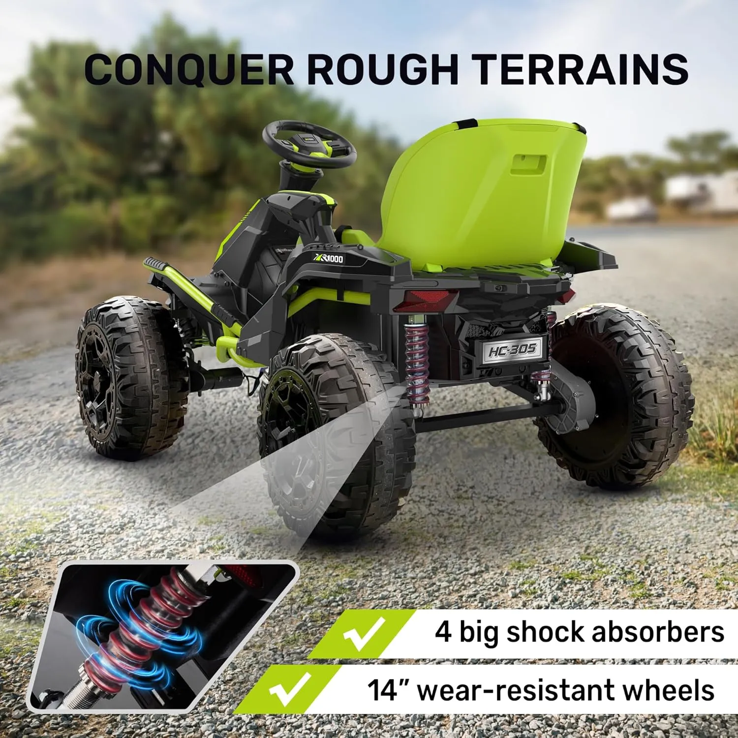 ANPABO 24V 4x4 Ride On Toy for Big Kids, 4x200W Motors, 5MPH, Kids Car w/Parent Remote, Wide Adjustable Seat, Headlights, Metal Frame, Shock Absorbers, 4 Wheeler Quad for Kids 3-12, Green