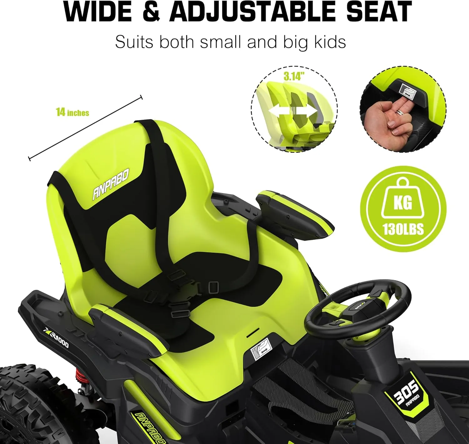 ANPABO 24V 4x4 Ride On Toy for Big Kids, 4x200W Motors, 5MPH, Kids Car w/Parent Remote, Wide Adjustable Seat, Headlights, Metal Frame, Shock Absorbers, 4 Wheeler Quad for Kids 3-12, Green