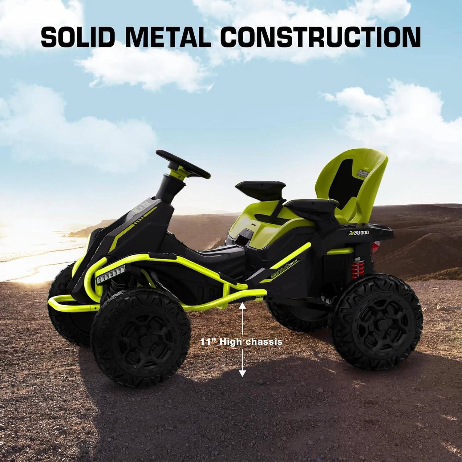 ANPABO 24V 4x4 Ride On Toy for Big Kids, 4x200W Motors, 5MPH, Kids Car w/Parent Remote, Wide Adjustable Seat, Headlights, Metal Frame, Shock Absorbers, 4 Wheeler Quad for Kids 3-12, Green