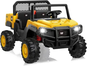 ANPABO 24V Licensed Caterpillar Ride On Dump Truck, 4X100W Powerful Motors, Up to 5Mph, Parent Remote Control, Dump Bed and Shovel, Electric Construction Vehicle for Kids 3-6, Yellow