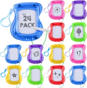 Aodaer 24 Pieces Mini Magnetic Drawing Board with Pen 4 Inch Backpack Keychain Clip Drawing Boards Erasable Doodle Board Sketch Pad Drawing Tablet for Birthday Gifts Car Trip Educational Toys