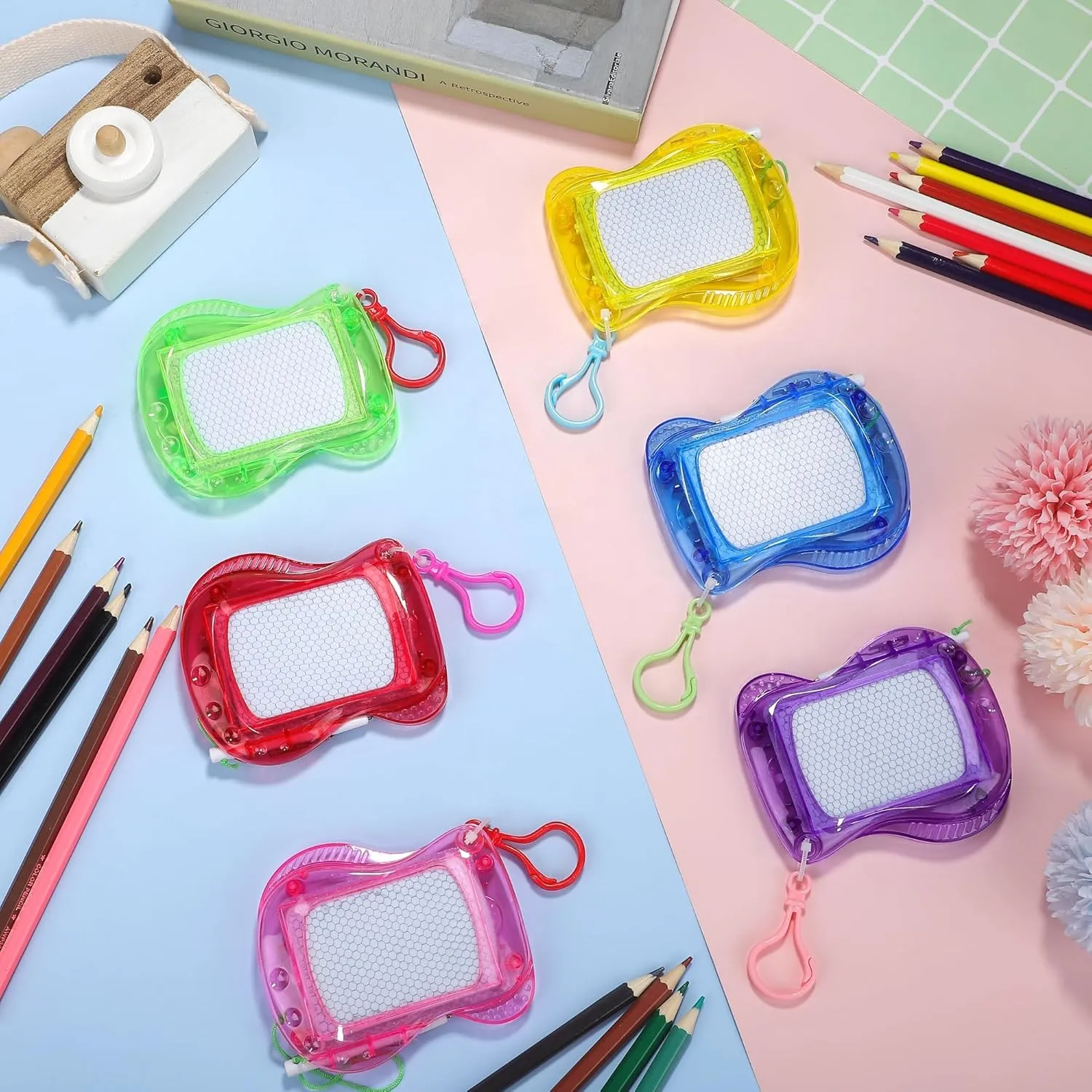 Aodaer 36 Pieces Mini Magnetic Drawing Board with Pen 4 Inch Backpack Keychain Clip Drawing Boards Erasable Doodle Board Sketch Pad Drawing Tablet for Birthday Gifts Car Trip Educational Toys