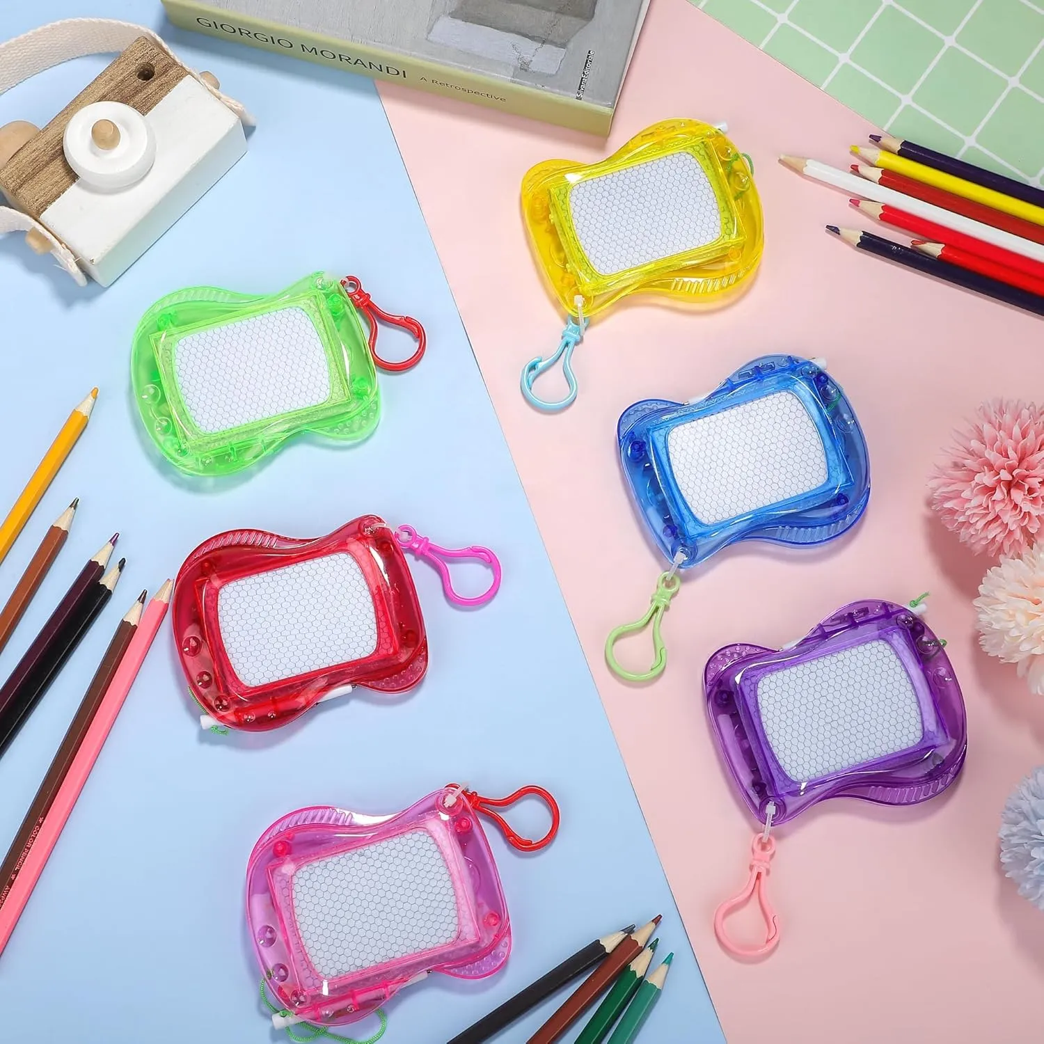 Aodaer 72 Pieces Mini Magnetic Drawing Board with Pen 4 Inch Backpack Keychain Clip Drawing Boards Erasable Doodle Board Sketch Pad Drawing Tablet for Birthday Gifts Car Trip Educational Toys