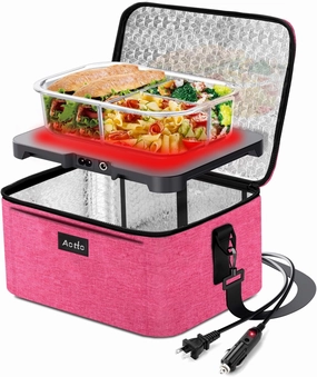 Aotto Portable Electric Lunch Box Food Heater, 12V/24V/110V 3-in-1 Car Food Warmer Heated Lunch Box for Adults, Cook, Reheat & Keep Meals Warm for Car, Truck, Travel, Work, Home - Pink