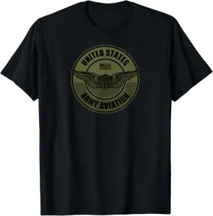 Army Helicopter & Army Aviation Gifts - Army Aviator Wings T-Shirt - Men's Black Classic Fit Short Sleeve Crew Neck T-Shirt - Small