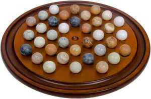 Arolly 15.7 Inch Handcrafted Solitaire Board Game Set with 36 Natural Assorted Marbles Mahogany Wooden Finish Authentic Handmade Boards for Adults on Any Occasion