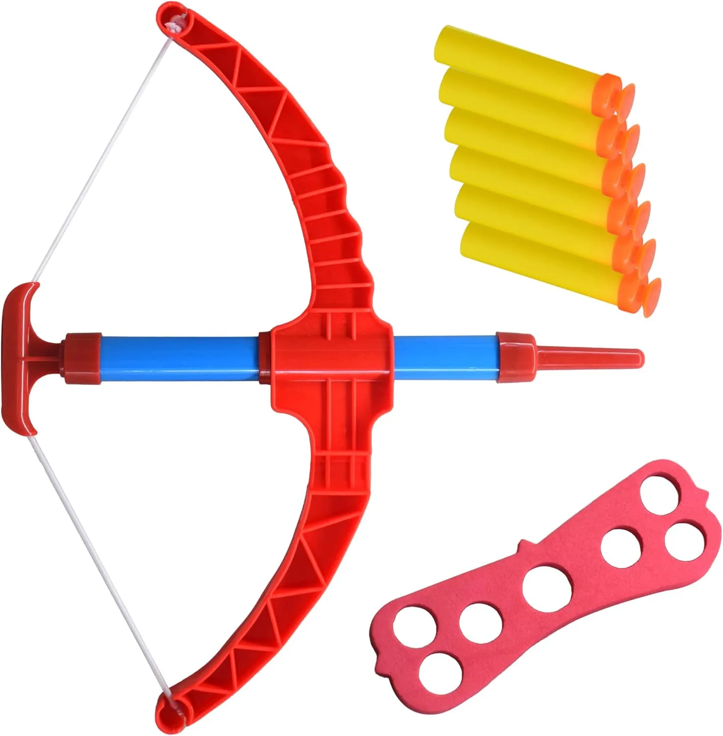 ArtCreativity Red Super Bow & Arrow Shooter Set, Includes Air-Powered Bow, Barrel, Six Soft Foam Darts, Comes in Blister Card Packaging, Sports Toy for Kids