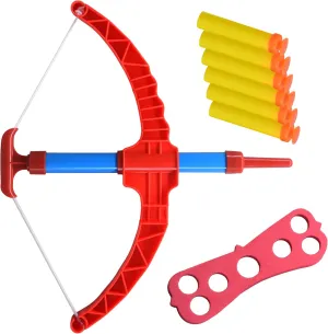 ArtCreativity Red Super Bow & Arrow Shooter Set, Includes Air-Powered Bow, Barrel, Six Soft Foam Darts, Comes in Blister Card Packaging, Sports Toy for Kids