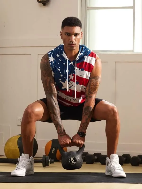 Arvilhill Men's 4th of July Hooded Tank Tops American Flag Sleeveless Shirts Patriotic Muscle Cutoff Shirt (S-XXL)