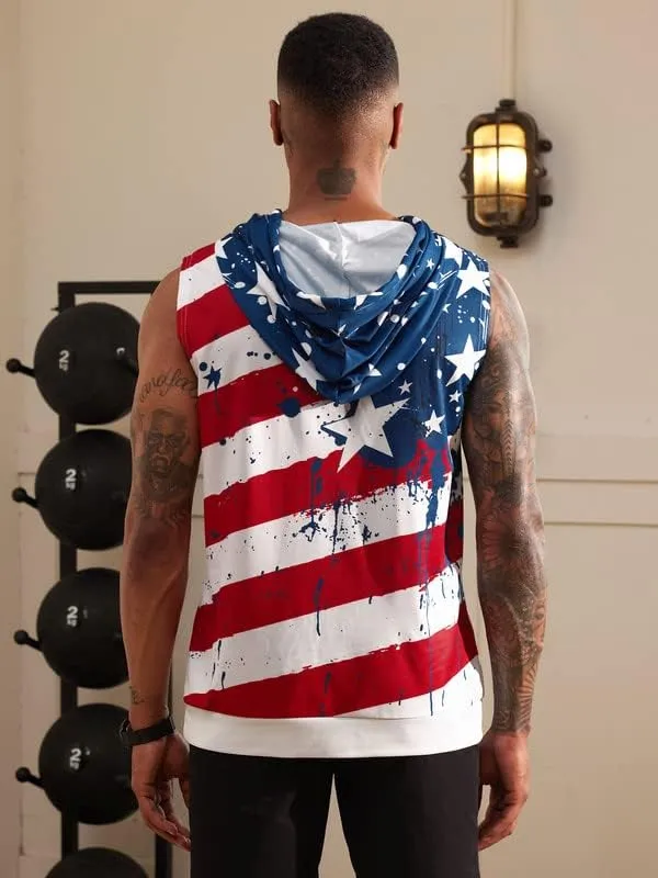 Arvilhill Men's 4th of July Hooded Tank Tops American Flag Sleeveless Shirts Patriotic Muscle Cutoff Shirt (S-XXL)