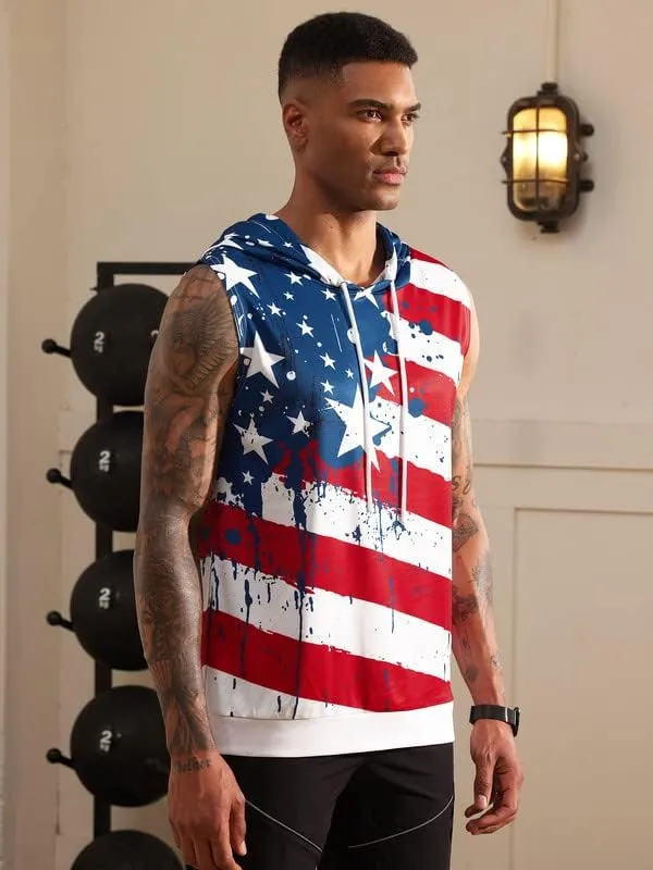 Arvilhill Men's 4th of July Hooded Tank Tops American Flag Sleeveless Shirts Patriotic Muscle Cutoff Shirt (S-XXL)