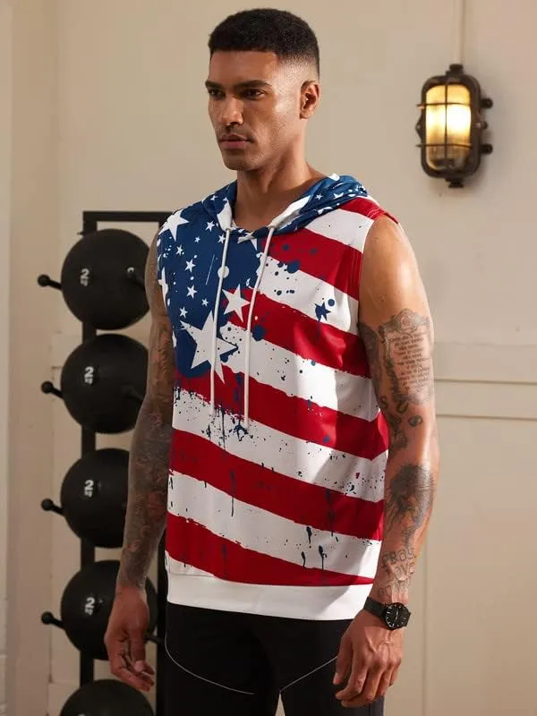 Arvilhill Men's 4th of July Hooded Tank Tops American Flag Sleeveless Shirts Patriotic Muscle Cutoff Shirt (S-XXL)