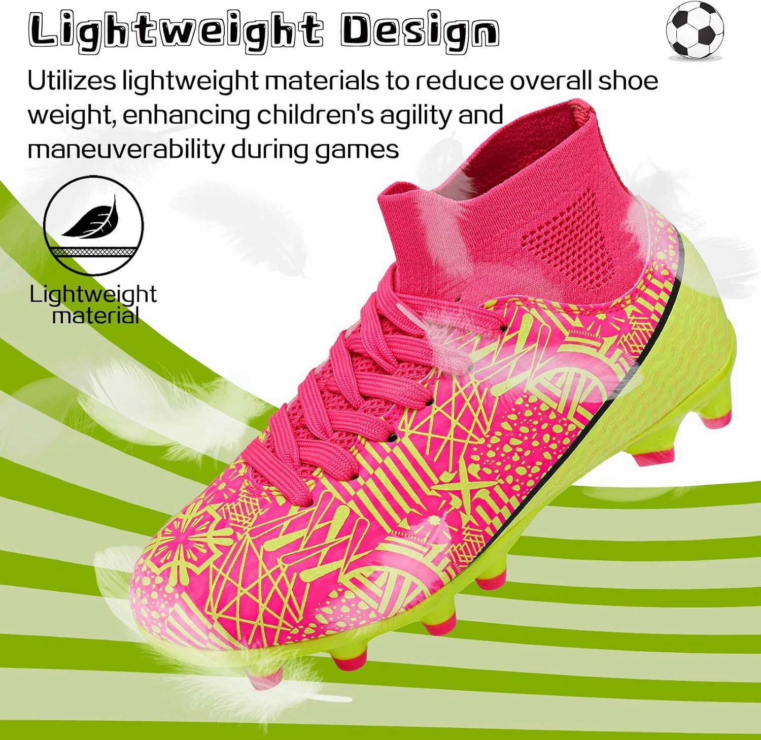 ASoftLand Boys Girls Soccer Cleats Lace Up Cleats(Little Kid/Big Kid) AG/FG