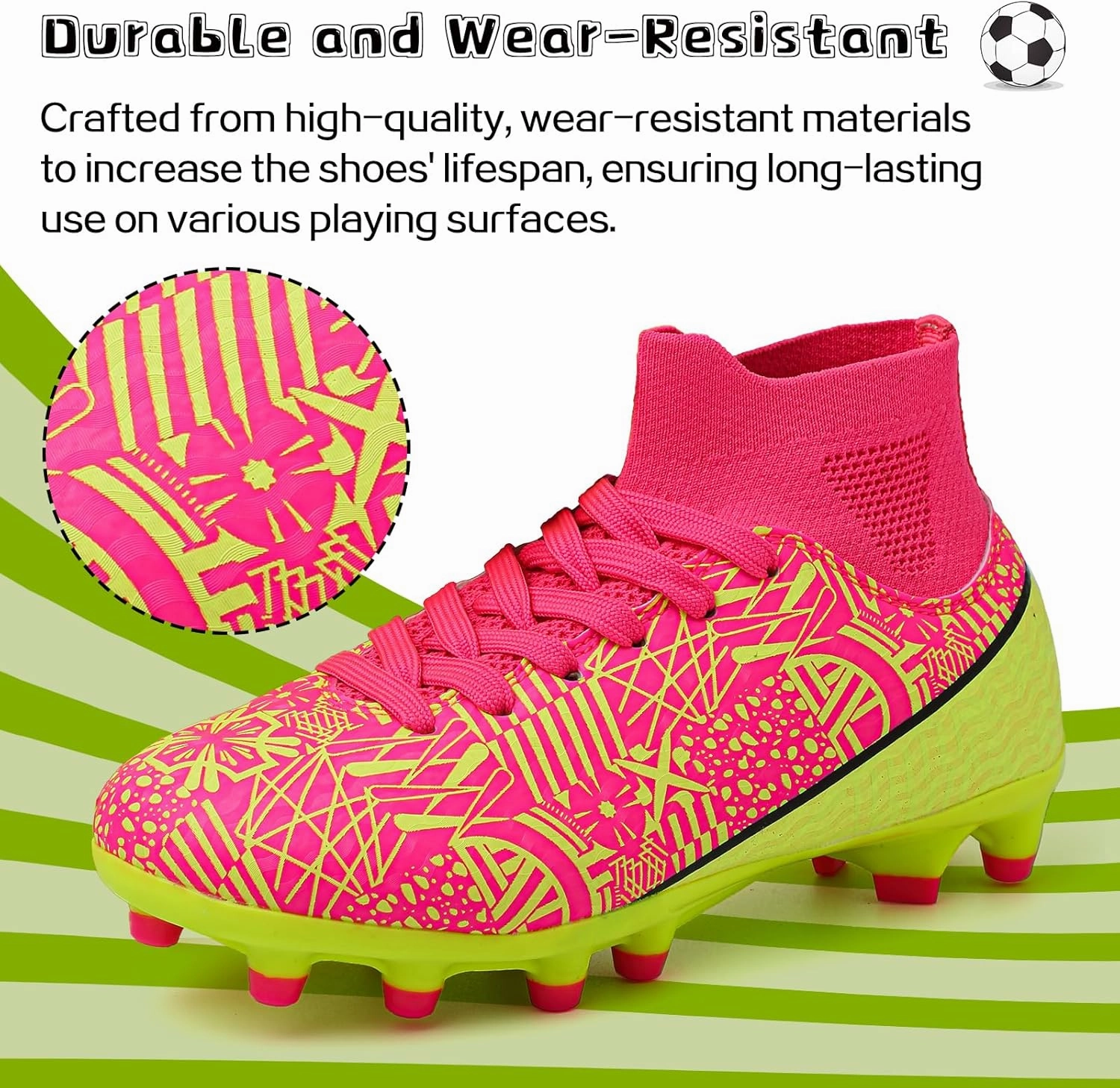 ASoftLand Boys Girls Soccer Cleats Lace Up Cleats(Little Kid/Big Kid) AG/FG