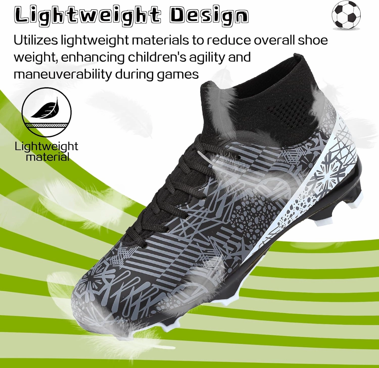 ASoftLand Boys Girls Soccer Cleats Lace Up Cleats(Little Kid/Big Kid) AG/FG