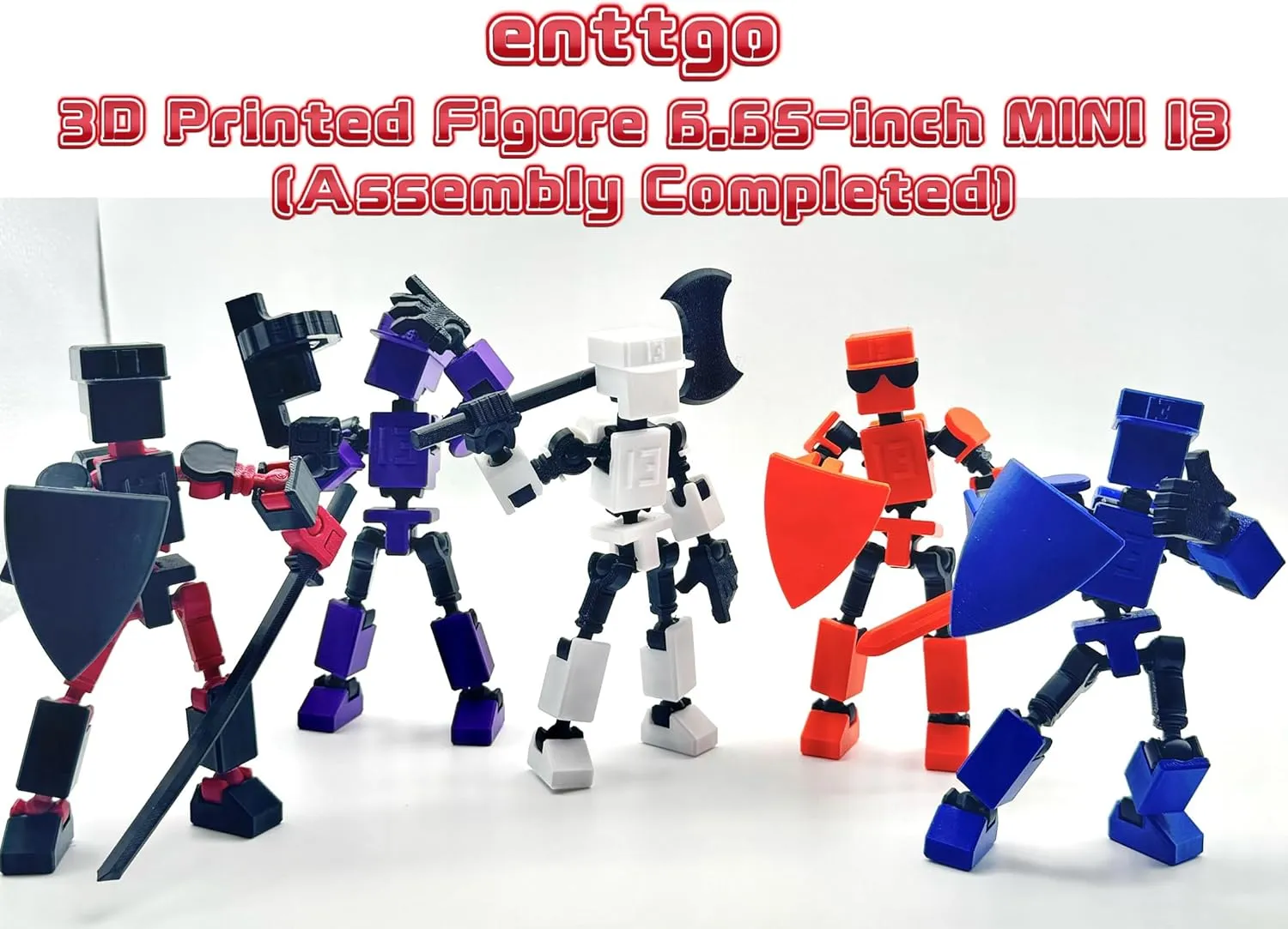 (Assembly Completed) 3D Printed 6.65-inch Action Figure Mini-13, Full Body Mechanical Movable Toy, Multiple Accessories, Desk Decoration, Creative Gifts (Purple)