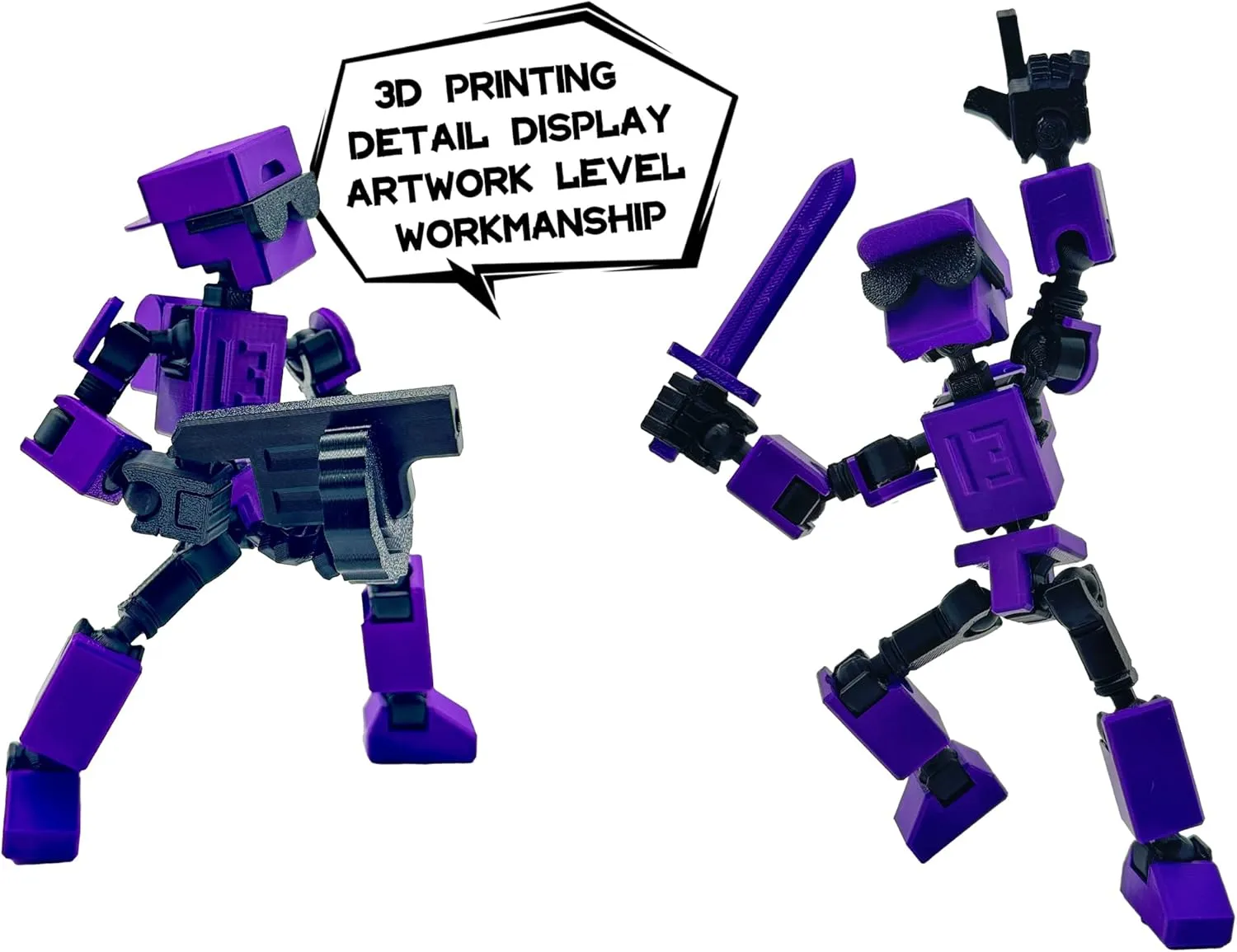 (Assembly Completed) 3D Printed 6.65-inch Action Figure Mini-13, Full Body Mechanical Movable Toy, Multiple Accessories, Desk Decoration, Creative Gifts (Purple)