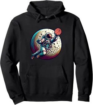 Astronaut Playing Moon Basketball Space Dunk Adventure Pullover Hoodie