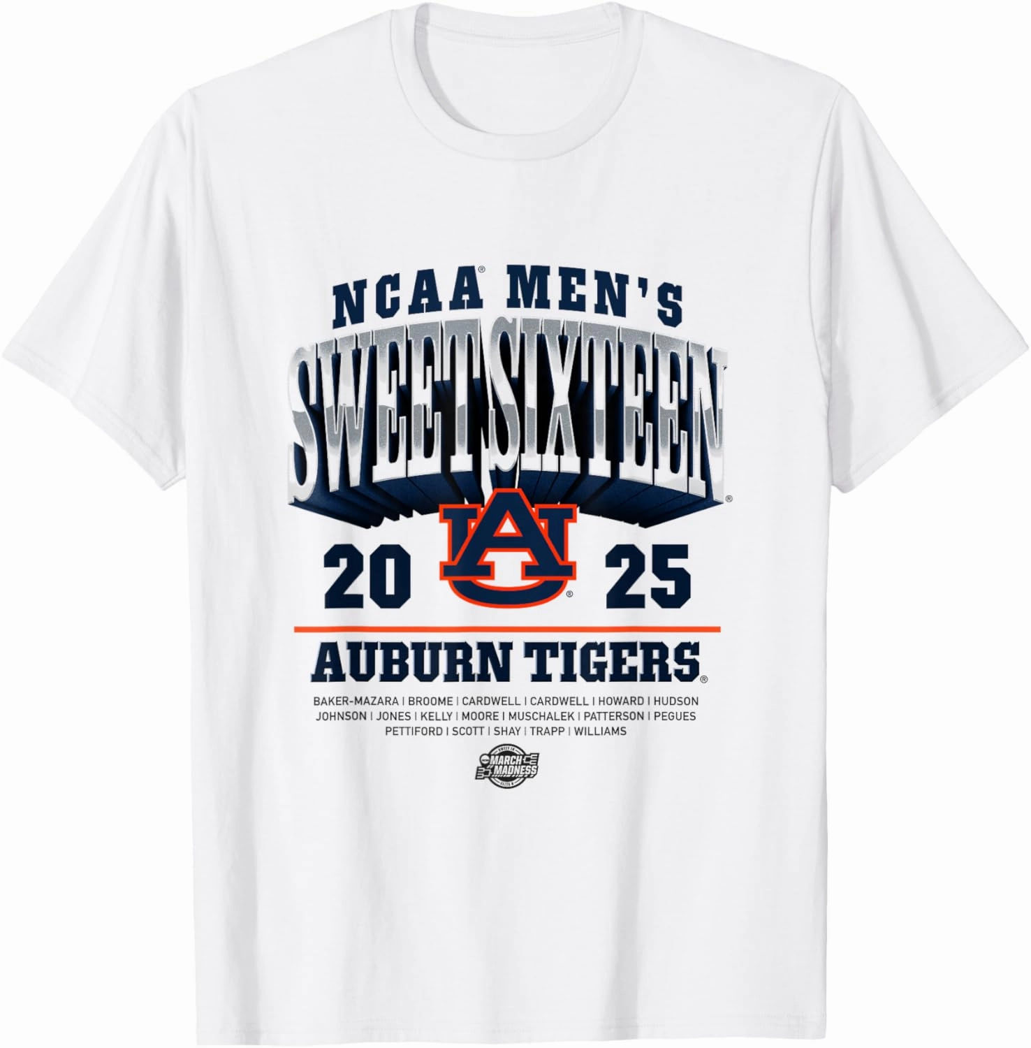 Auburn Sweet Sixteen 2025 Men's Basketball NIL T-Shirt