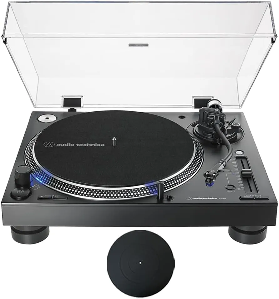 Audio-Technica AT-LP140XP Direct-Drive Professional DJ Turntable - (Black) Bundle with Deco Gear Universal 12" Silicone Rubber Turntable Platter Mat