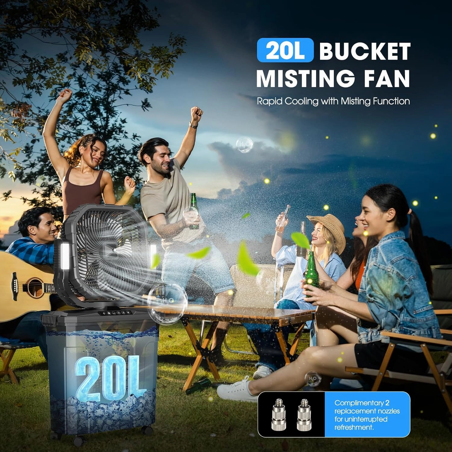 Ausic 20L 12Inch Portable Misting Bucket Fan, 30000mAh Oscillating Outdoor Fans with Remote Control, Rechargeable Battery Powered Camping Fan with Water Spray for Patios, Beach/Travel Essentials