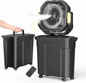 Ausic 20L 12Inch Portable Misting Bucket Fan, 30000mAh Oscillating Outdoor Fans with Remote Control, Rechargeable Battery Powered Camping Fan with Water Spray for Patios, Beach/Travel Essentials